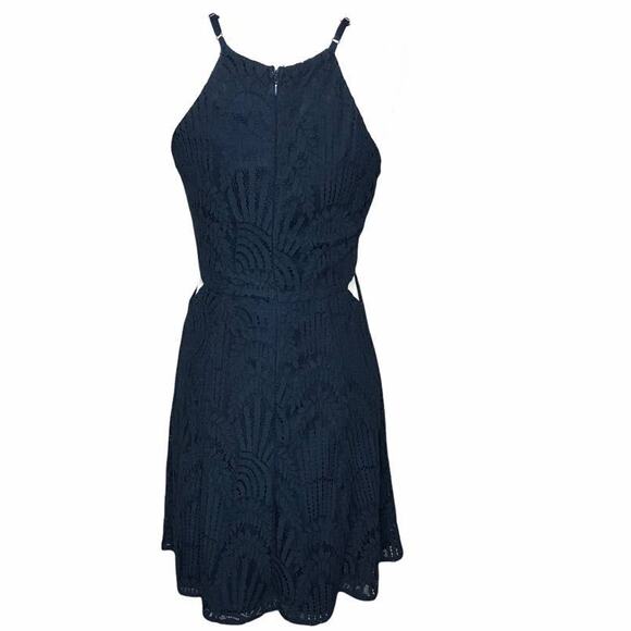 Lulus Women's Lace Halter Top Side Split Mini Dress Navy Blue Size Small - Picture 1 of 9